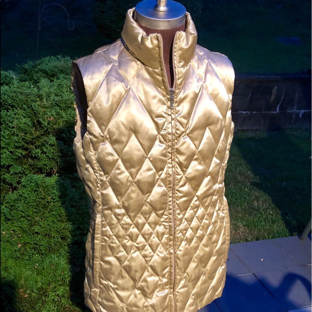 Lands' End Gold Zip Diamond Quilt Down Vest, Med
